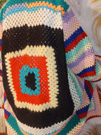 Handmade Rainbow Crochet Coat, Faux Fur Trim, Boho Cardigan