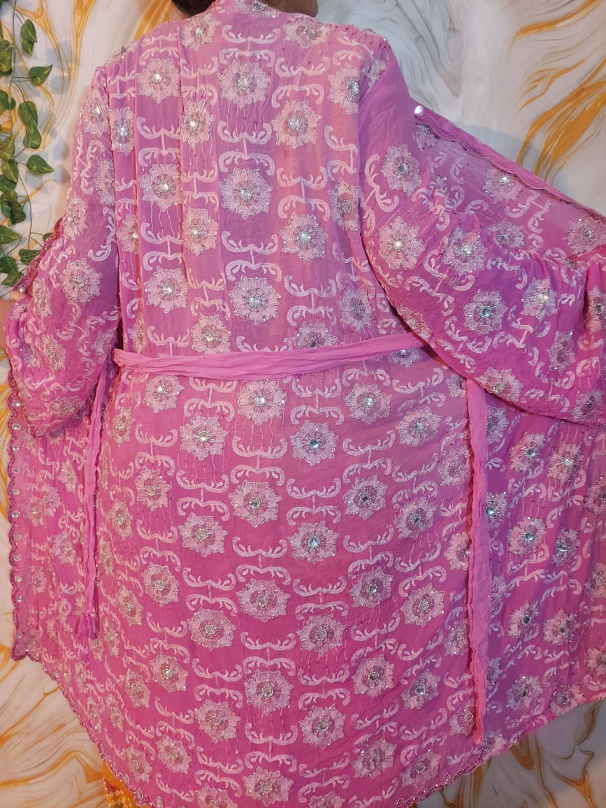 Vintage Baby pink Upcycled Embroidered Kimono, Sequin Aari Embroidery, Indian Style, Goddess Kimono,