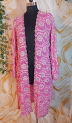 Vintage Baby pink Upcycled Embroidered Kimono, Sequin Aari Embroidery, Indian Style, Goddess Kimono,