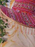 Pink handmade Sequin Cowboy Hat: Recycled Saree, Beaded Fringe with diamante