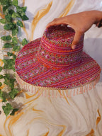 Pink handmade Sequin Cowboy Hat: Recycled Saree, Beaded Fringe with diamante