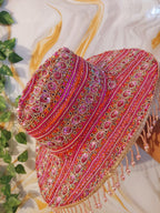 Pink handmade Sequin Cowboy Hat: Recycled Saree, Beaded Fringe with diamante