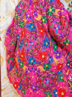Reversible dark pink Afghan Coat: Embroidered Floral Cotton, Mongolian Fur Trim, ChristmasJacket