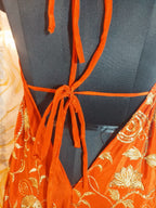 Handmade Orange Halter Maxi Dress, Gold Embroidered Floral Paisley