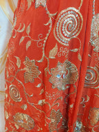 Handmade Orange Halter Maxi Dress, Gold Embroidered Floral Paisley