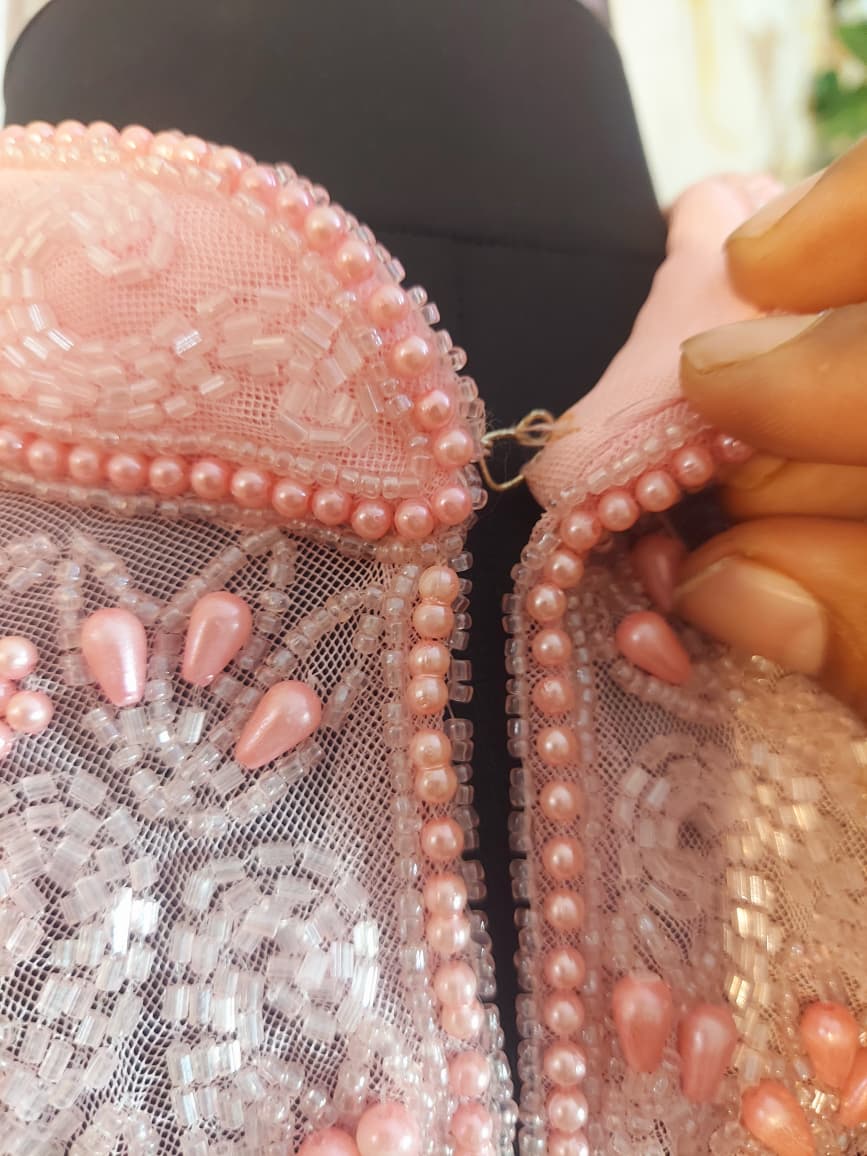 Handmade baby Pink Beaded Cape Poncho, Art Deco Evening Cover-Up