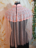 Handmade baby Pink Beaded Cape Poncho, Art Deco Evening Cover-Up