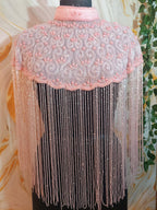 Handmade baby Pink Beaded Cape Poncho, Art Deco Evening Cover-Up
