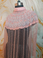 Handmade baby Pink Beaded Cape Poncho, Art Deco Evening Cover-Up
