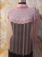 Handmade baby Pink Beaded Cape Poncho, Art Deco Evening Cover-Up