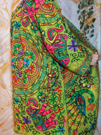 Embroidered Floral Cotton Afghan Coat, Mongolian Fur Trim, Reversible Kimono Jacket