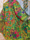 Embroidered Floral Cotton Afghan Coat, Mongolian Fur Trim, Reversible Kimono Jacket