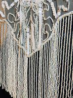 Handcrafted white beaded cape poncho, white  beadwork geometric pattern, elegant cover-ups for special occations.