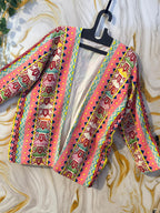 Handmade Acrylic Jacquard Shrug: Vintage Geometric Festival Tunic