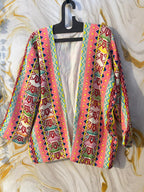 Handmade Acrylic Jacquard Shrug: Vintage Geometric Festival Tunic