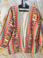 Handmade Acrylic Jacquard Shrug: Vintage Geometric Festival Tunic