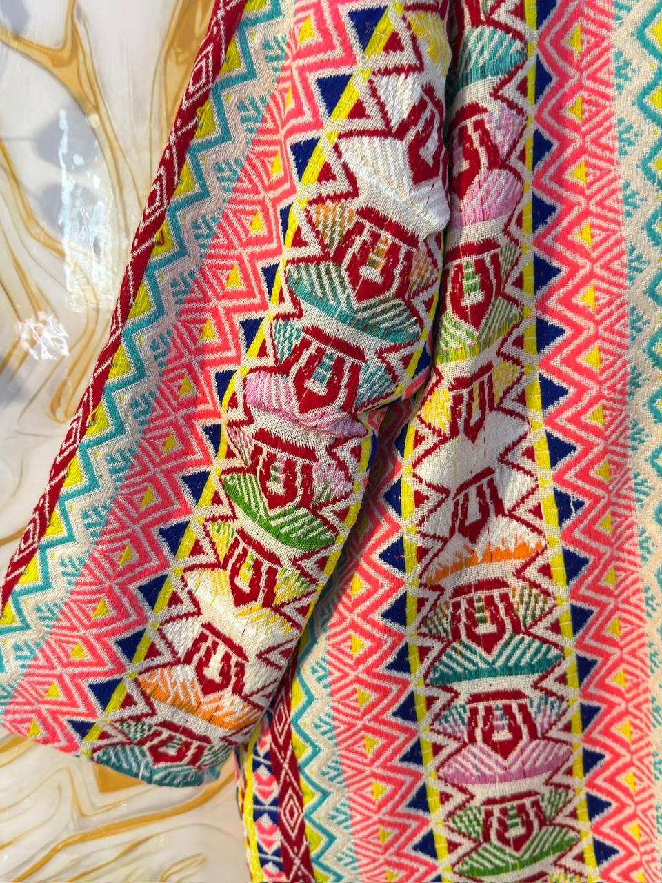 Handmade Acrylic Jacquard Shrug: Vintage Geometric Festival Tunic