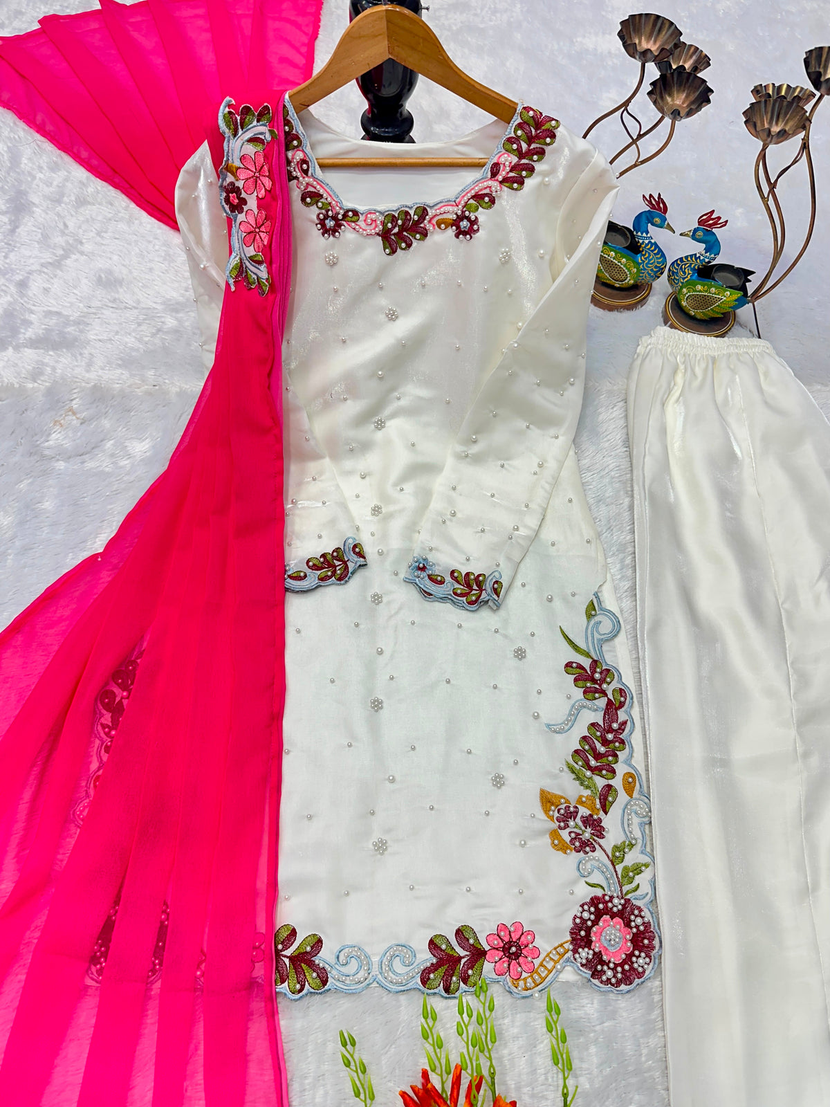 Heavy roman glass with heavy embroidery work and moti work, ready to wear co-ord set