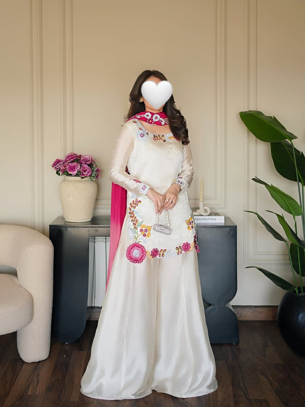 Heavy roman glass with heavy embroidery work and moti work, ready to wear co-ord set