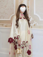 Cream color embroidery co-ord set, cut work embroidery,french crepe fabric