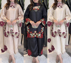 Cream color embroidery co-ord set, cut work embroidery,french crepe fabric