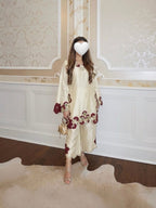 Cream color embroidery co-ord set, cut work embroidery,french crepe fabric