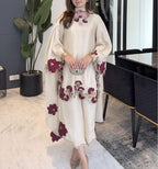 Cream color embroidery co-ord set, cut work embroidery,french crepe fabric