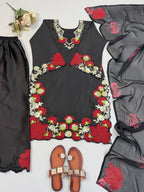 Cream color embroidery co-ord set, cut work embroidery,french crepe fabric