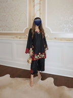 Cream color embroidery co-ord set, cut work embroidery,french crepe fabric