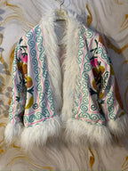 Embroidered Boho Afghan Jacket with Mongolian fur trim