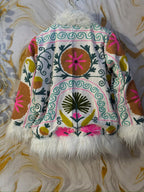 Embroidered Boho Afghan Jacket with Mongolian fur trim