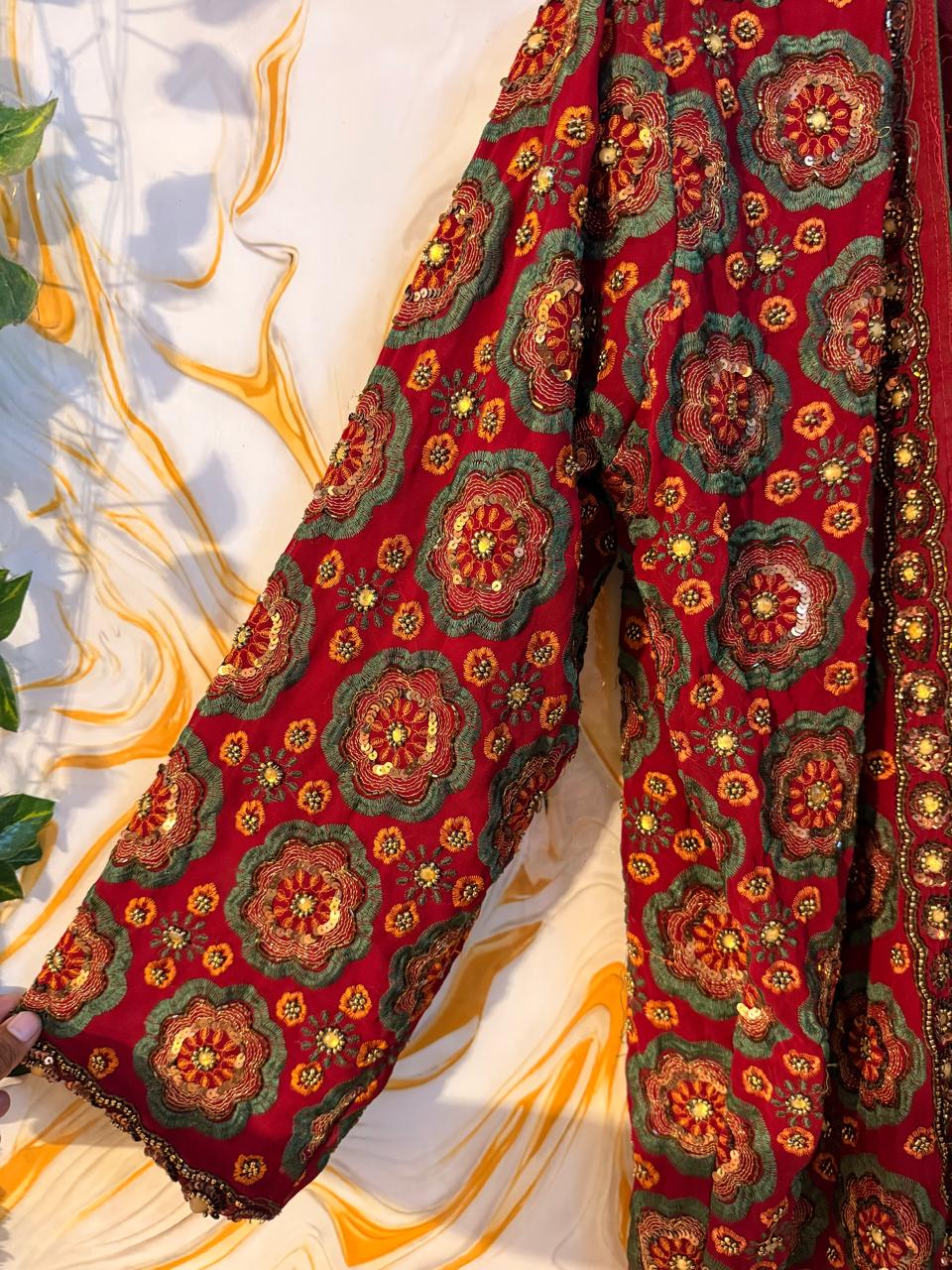 Red Vintage Embellished Long kimono, Beaded work kimono, festival kimono, sequins Kimono