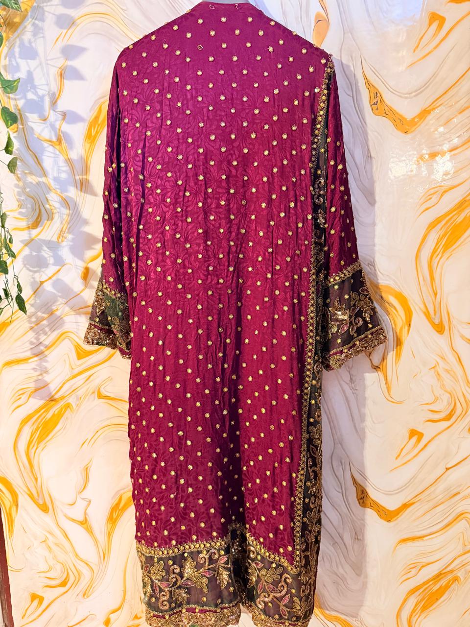 Purple Vintage Embellished long kimono, festival kimono, goddess kimono, Beaded work kimono