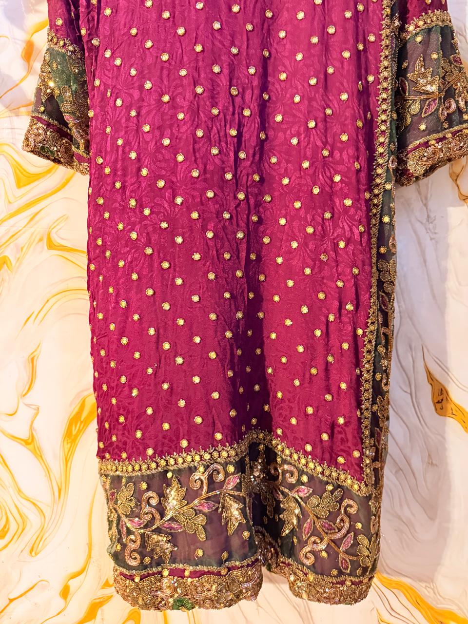 Purple Vintage Embellished long kimono, festival kimono, goddess kimono, Beaded work kimono