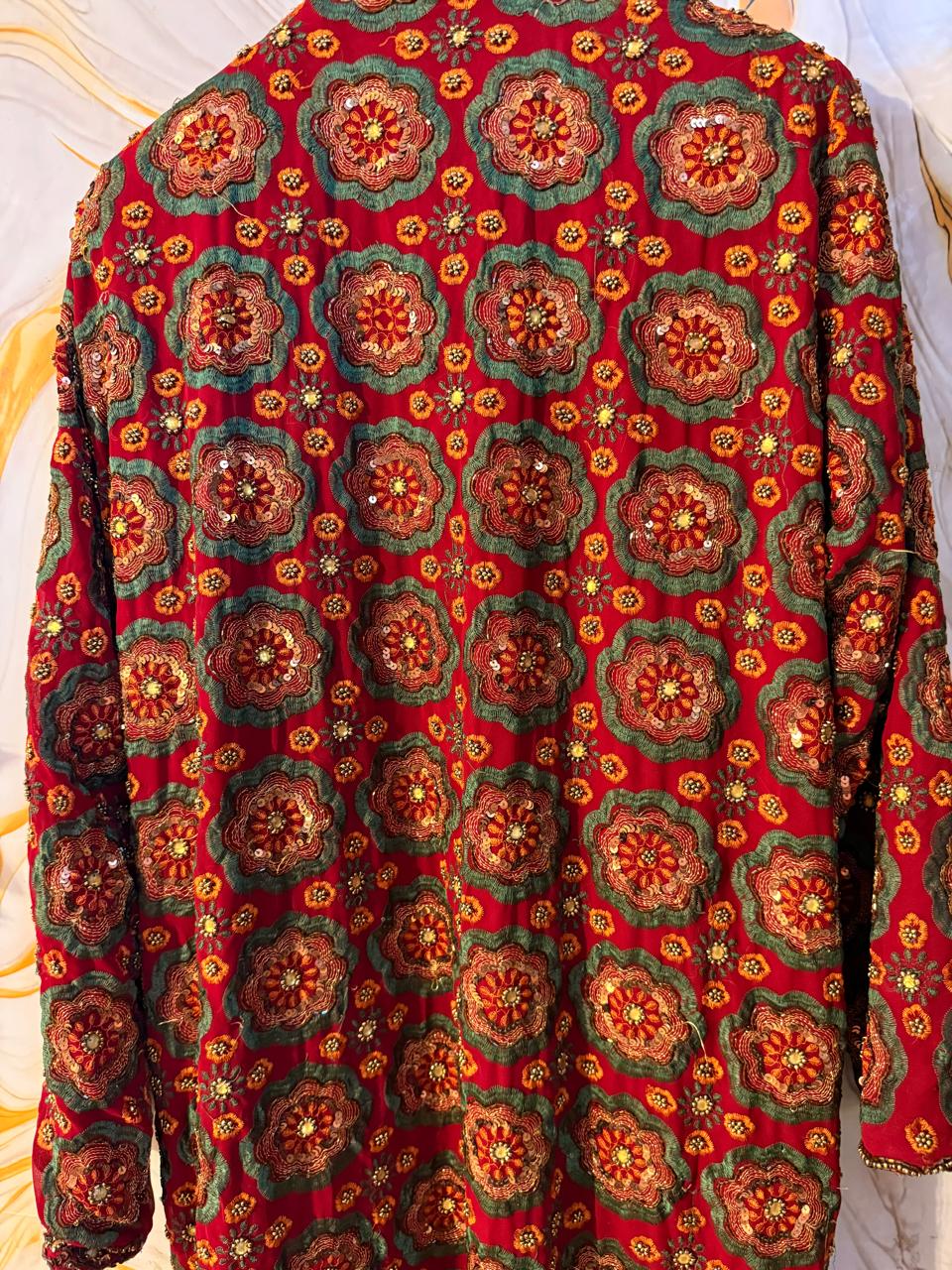 Red Vintage Embellished Long kimono, Beaded work kimono, festival kimono, sequins Kimono