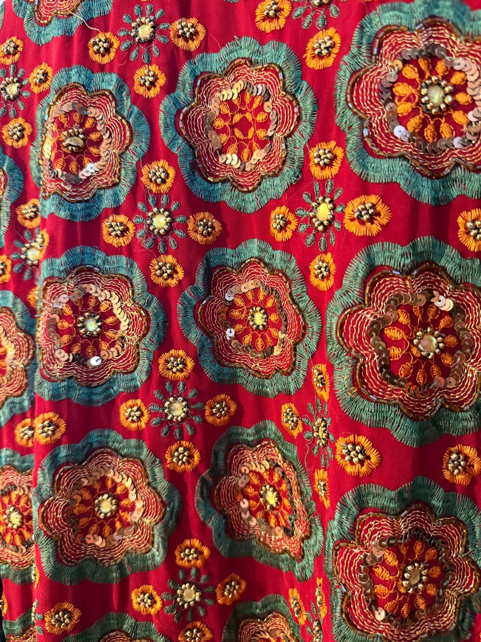 Red Vintage Embellished Long kimono, Beaded work kimono, festival kimono, sequins Kimono