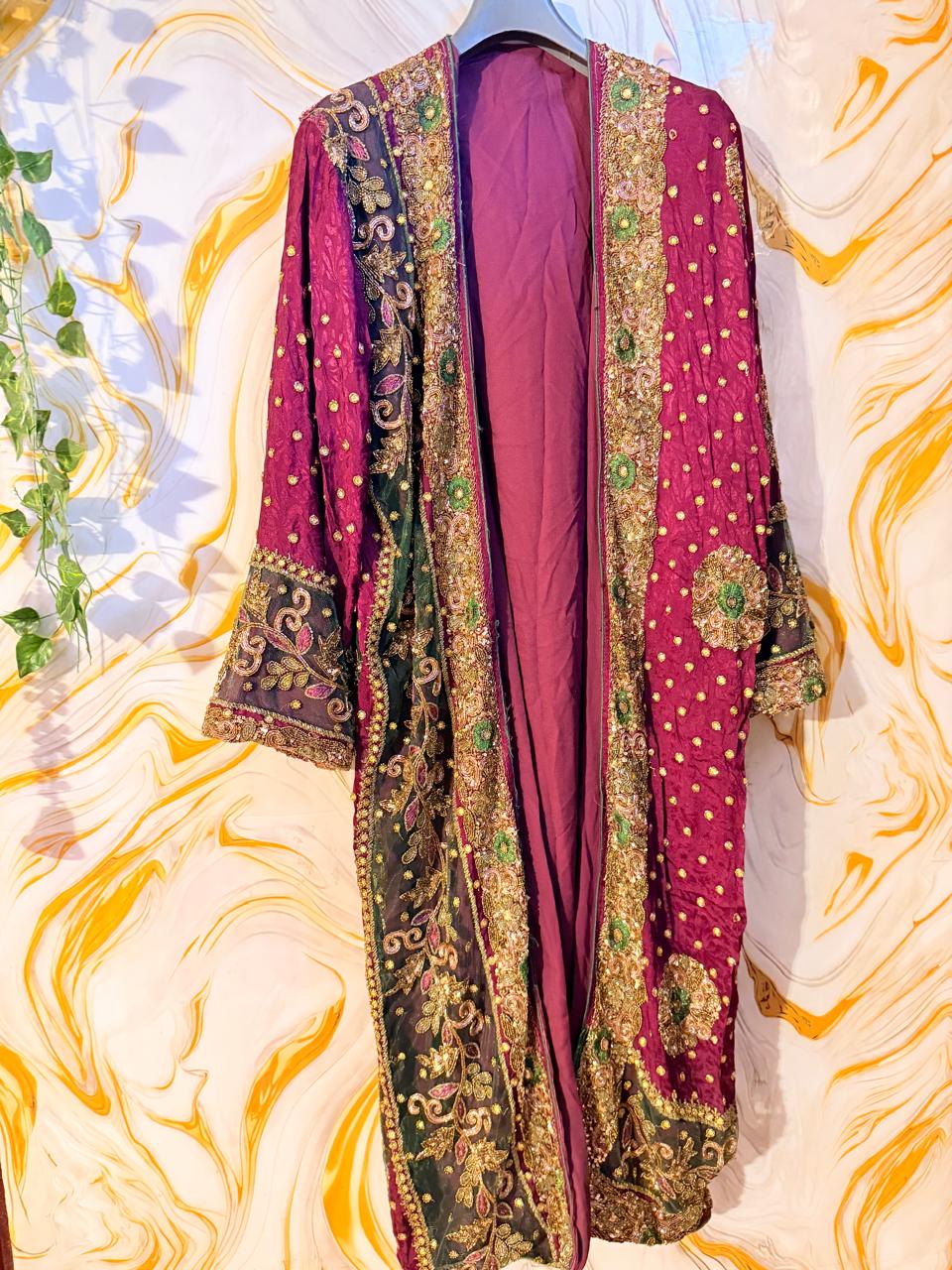 Purple Vintage Embellished long kimono, festival kimono, goddess kimono, Beaded work kimono