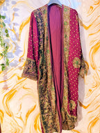 Purple Vintage Embellished long kimono, festival kimono, goddess kimono, Beaded work kimono