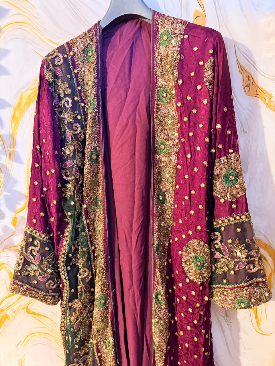Purple Vintage Embellished long kimono, festival kimono, goddess kimono, Beaded work kimono