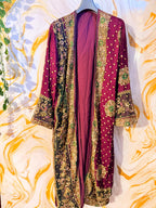 Purple Vintage Embellished long kimono, festival kimono, goddess kimono, Beaded work kimono
