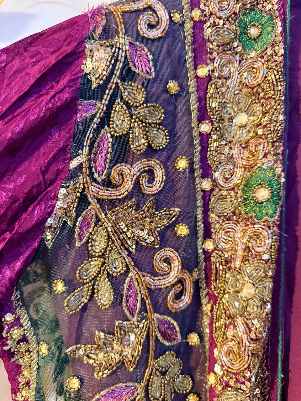 Purple Vintage Embellished long kimono, festival kimono, goddess kimono, Beaded work kimono