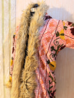 Vintage Kantha Suzani Fur Hoodie Coat