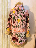 Vintage Kantha Suzani Fur Hoodie Coat