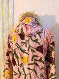 Vintage Kantha Suzani Fur Hoodie Coat