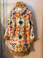 Vintage Kantha Suzani Fur Hoodie Coat, kantha Hoodie jacket, kantha Jacket, Vintage kantha Coat, Festival Coat,