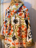 Vintage Kantha Suzani Fur Hoodie Coat, kantha Hoodie jacket, kantha Jacket, Vintage kantha Coat, Festival Coat,