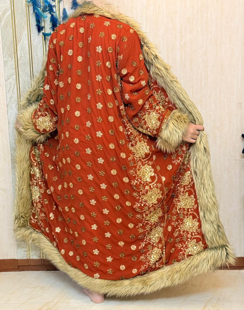 Vintage Embellished long coat, goddess Coat, festival Coat, sequins Coat, Winter Coat, Upcycled silk embellished coat