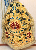Vintage Kantha Suzani Fur Coat, Bohemian Festival Long Coat, Open Front Jacket with Mongolian Fur