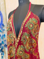 One of One, Maroon embellished Short dress, sequins Dress, Goddess dress, festvial Dress, Handmade dress, Vintage silk dress