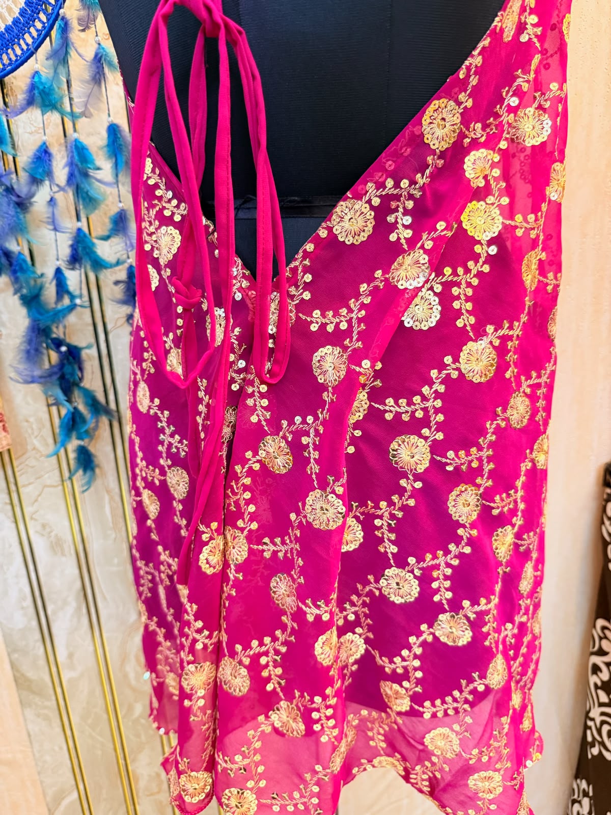 One of One, Pink Sequins Short dress, sequins Dress, Goddess dress, festvial Dress, Handmade dress, Vintage silk dress
